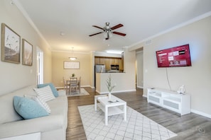 Living room with Queen sleeper sofa and YouTube TV