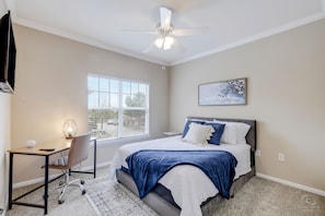 Master Bedroom with Queen Bed, Desk, and YouTube TV