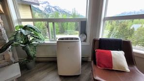 During the summer months you will find a portable AC unit in the living area. 