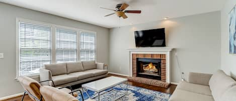 Spacious living room with smart TV