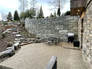 Private Patio w/grill, fire pit And seating for 5