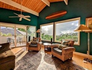 Panoramic views of Bali Hai and Hanalei Bay from the living room