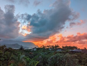 Breathtaking sunsets over Bali Hai and Hanalei Bay from the living room