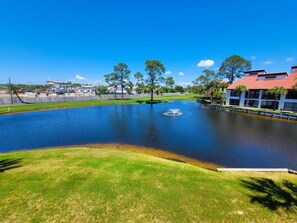 View from Great Room overlooking pond and third hole of golf course