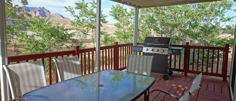 Gas grill on the deck