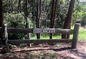 Birdwood Farm entrance gate. Over 70 bird species have been catalogued.