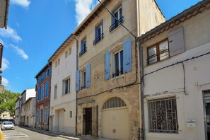 House with blue shutters