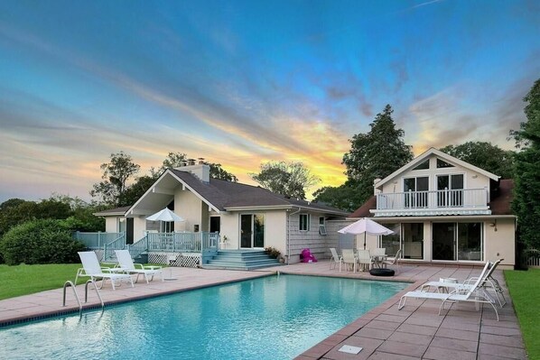 Back Yard, with main house on left and pool house on right