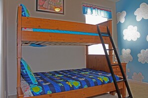 Fun Toy Story themed bedroom with bunk beds (twin on top & full on bottom)