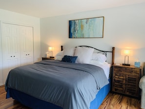 King size pillow top mattress in master bedroom.