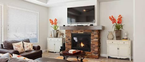 Living Room with TV and Fireplace