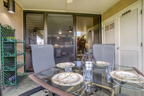 Enjoying dining outdoors on your private lanai