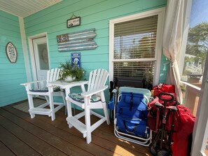 porch with beach gear