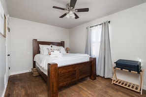 Both bedrooms have a queen bed with soft linens and pillows. With a large closet and two suitcase racks in each room, there's enough space for all of your things!