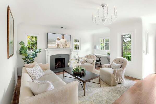 Elegant living room with 65" TV