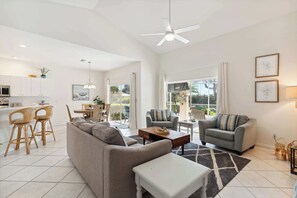 There are multiple seating and dining options at the home 