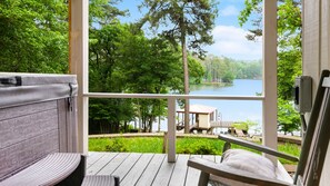 Enjoy the hot tub while taking in the breathtaking lake views!