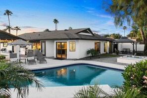 Poolside tranquility under the evening sky