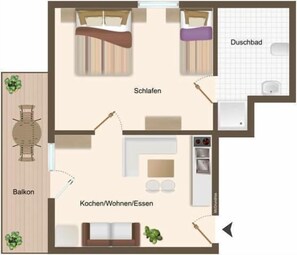 Ferienwohnung Nr. 5, Balkon, Südseite-FeWo Nr. 5 Übersicht