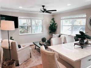 Living area adorably decorated so you feel like you're at a home away from home.