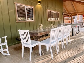 Front porch table for eating and rocking chairs
