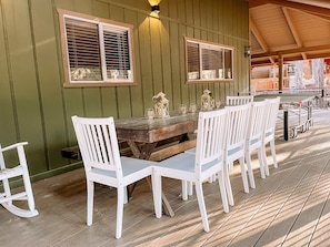 Front porch table for eating and rocking chairs