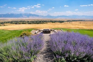 Contained fire pit with great views of Sphinx Mountain and the Madison Range. 