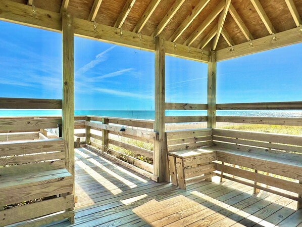2 gazebos on property with outdoor seating.