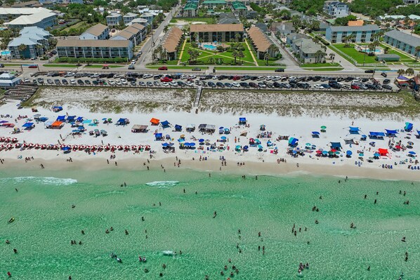 Aerial view of Blue Surf and the beautiful Gulf waters