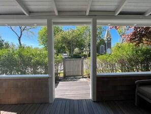 Porch overlooking Chapel & Tennis Club
