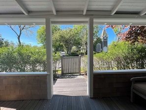 Porch overlooking Chapel & Tennis Club