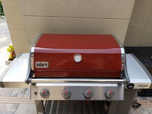 Weber 4 burner gas grill. Comes with 2 propane tanks.