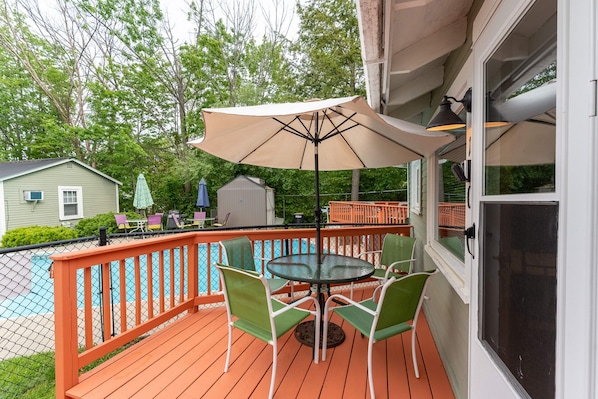 Porch with pool view