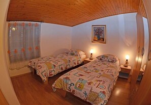 Sleeping area. the same bedroom with two single beds