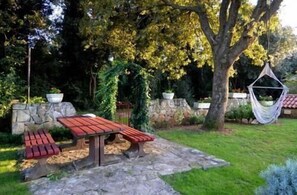 Garden. garden table and sthe swing