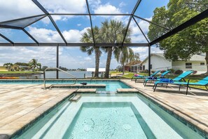 heated pool and spa on the canal
