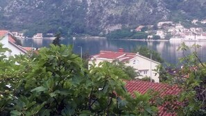 View from the window. view from terrace to the sea and Bay of Kotor