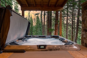 Take a dip and relax in the bubbling hot tub