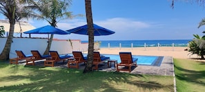 There are plenty of sun loungers to relax and enjoy the views.