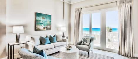 The living room with stunning gulf views