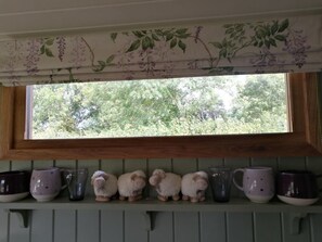 Window above sink Nain hut 