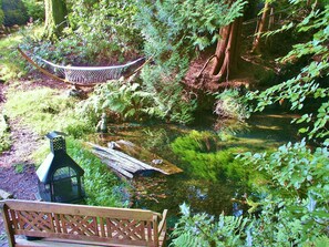 Waterfalls pool with bench and double hammock