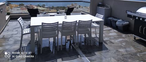 Front Terrence Table, 8 chairs ,2 dechairs, BBQ, sink with nice view