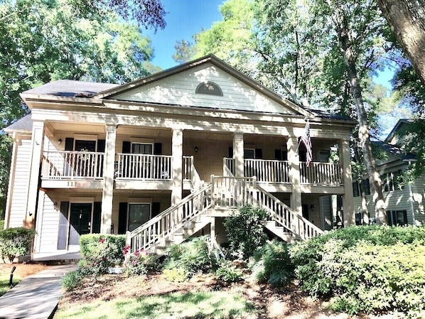 Front of condo. Our unit is upper right with flag. 