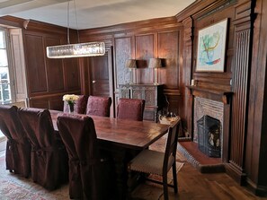 formal oak paneled dining room