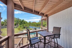 Private deck viewing area off living room
