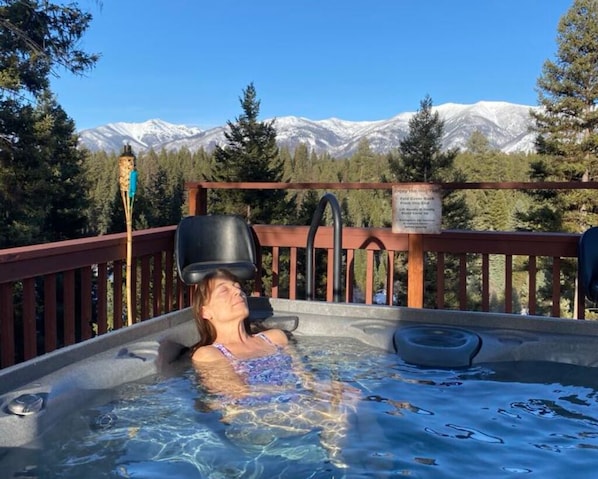 Relax in the hot tub with an awesome view.