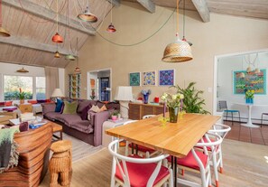 Colors galore in the living / dining room.