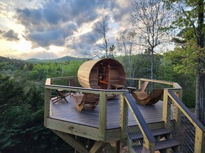 Panoramic Barrel Sauna with a view of the North GA Mountains and Lake Nottely