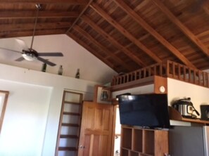 Beautiful hardwood, vaulted ceiling and fans to keep you cool.  Also has A/C.
